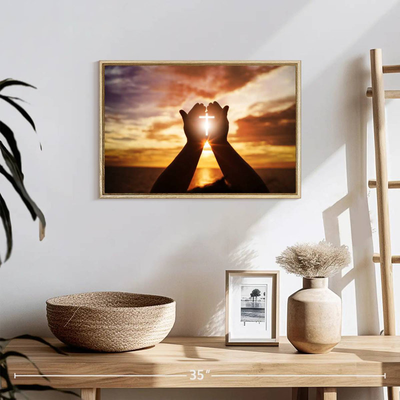 Shining Sunlight Cross, 19" X 13", Floating Frame Natural Wood