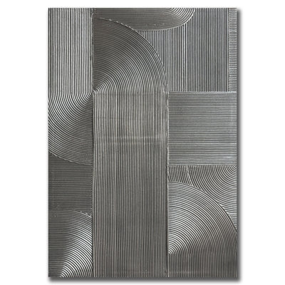 Dark Gray Textured Abstract Wall Art, Hand-Painted 3D Thick Acrylic Line Geometric Canvas Painting, Framed Ready to Hang Minimalist Modern Wall Decor for Living Room Bedroom Entryway