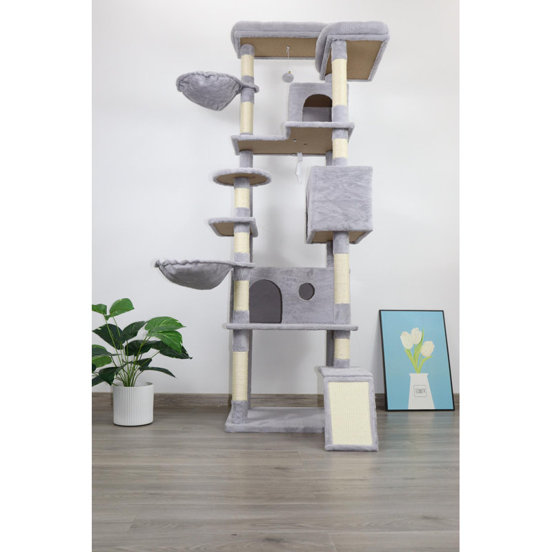 tour d'arbre à chat avec grand condo, grattoir, grand hamac et plateforme supérieure, Gris clair