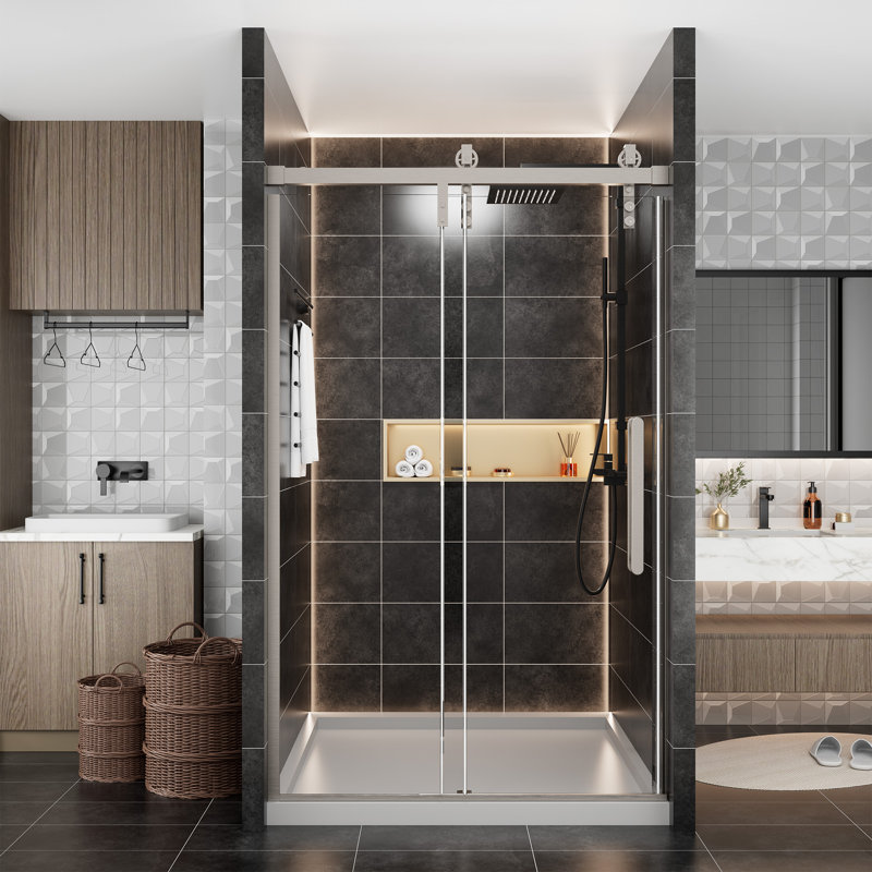 48'' Frameless Brushed Nickel Sliding Shower Door with Clear Glass