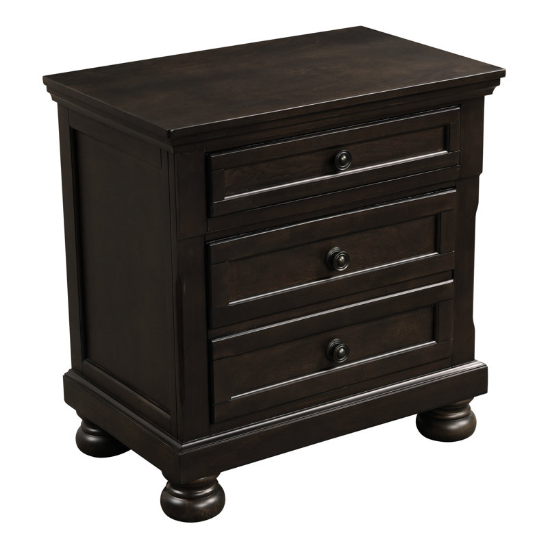 Table de chevet brun grisâtre pour la chambre à coucher - 2 tiroirs, bois d'ingénierie, quincaillerie à poignée antique transitionnelle en bois, décoration