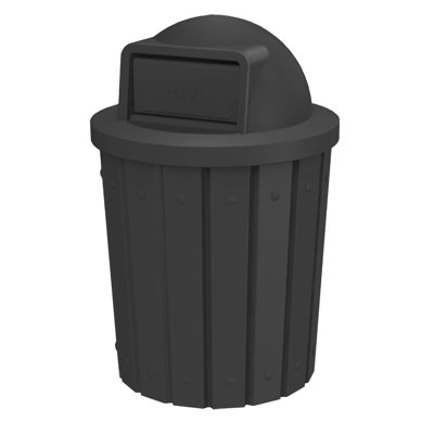 Campus Collection 42 Gallon Slatted Circle 100% Recycled Plastic Commercial Outdoor And Indoor Trash Can With Push Open Dome Lid And Internal Liner |  For Schools And Businesses - Black