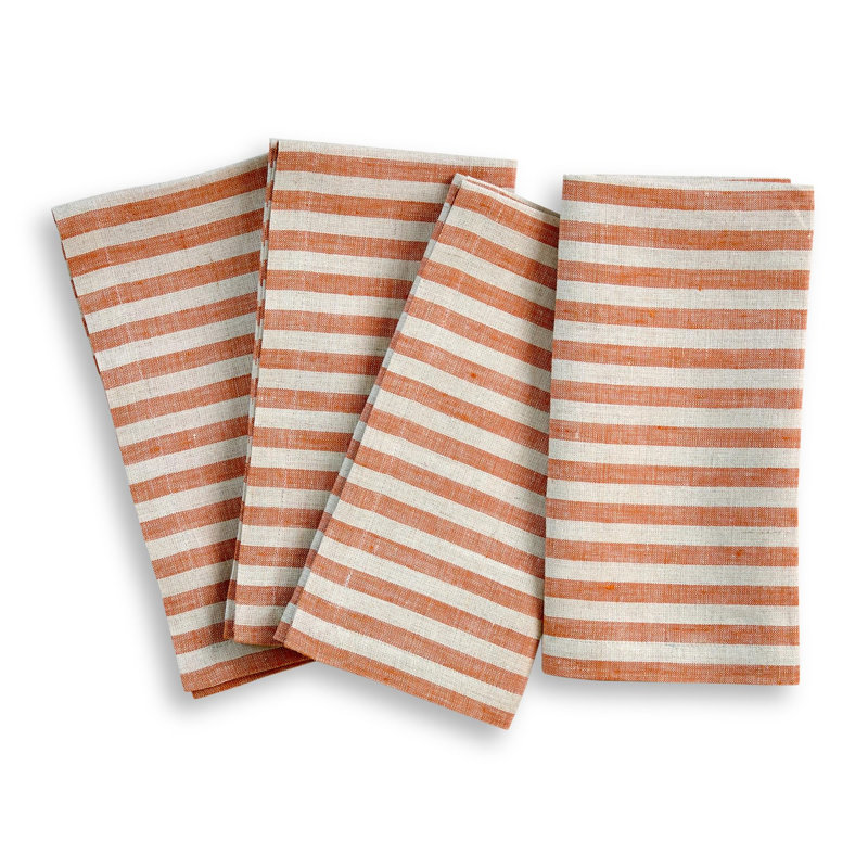Amalfi Stripe - 100% Pure Linen Dinner Napkins, Pumpkin/Black