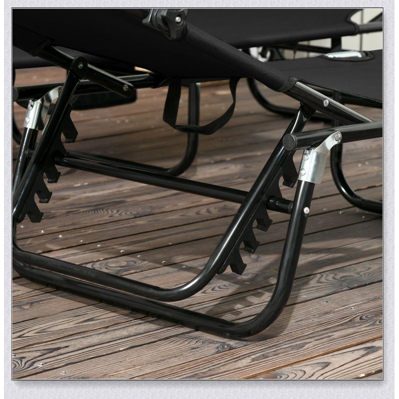 Chaise longue de piscine pliante Outsunny, chaises de bronzage d'extérieur avec abat-jour, Noir