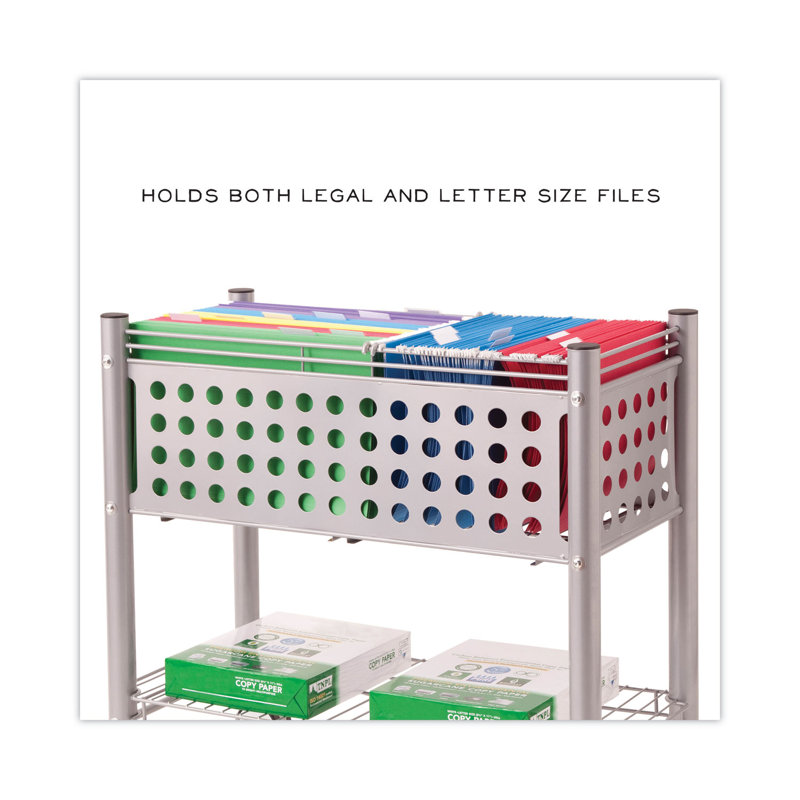 Matte Gray Steel Rolling File Cart with Shelf and Casters