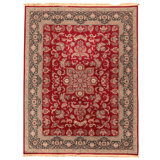 Hand Knotted Wool Oriental Area Rug in Red And Navy