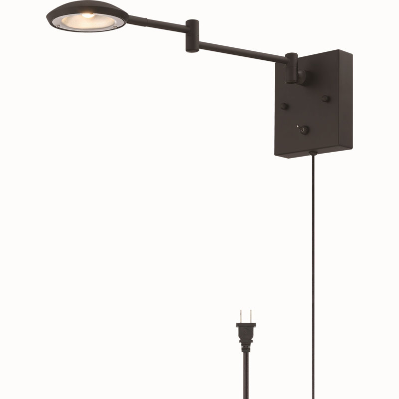  V4791 Feodosie Steel Integrated LED Black Plug-in Adjustable Swing Arm Sconce with Swing Switch, Black