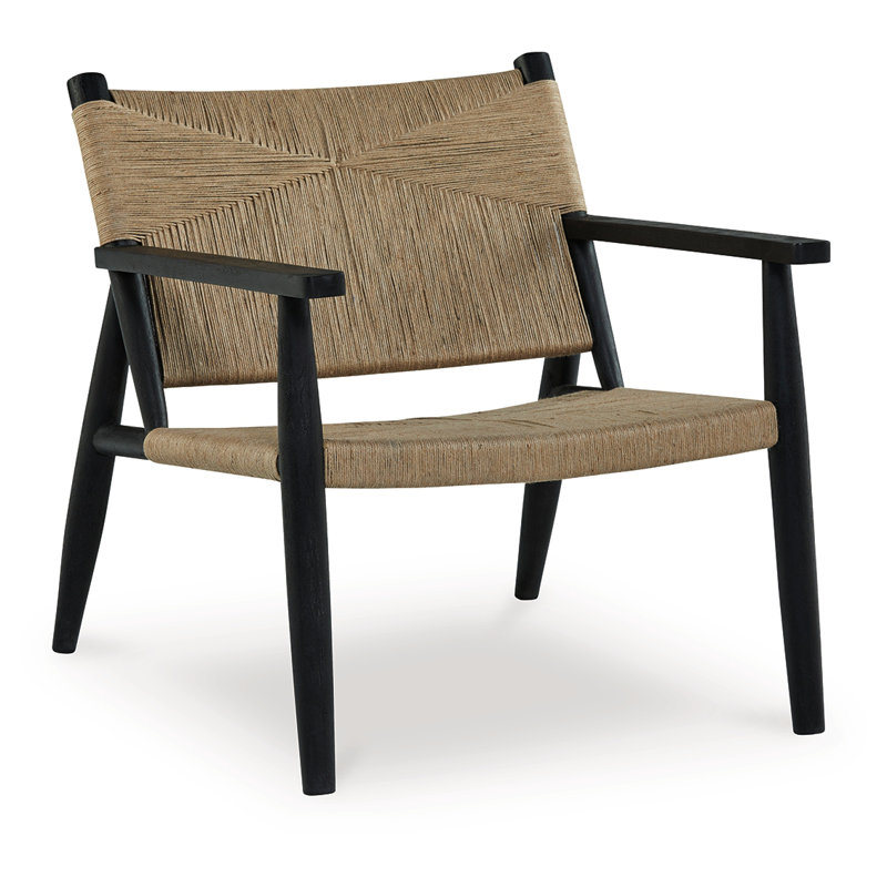 Black and Natural Jute Upholstered Accent Chair with Solid Wood Frame