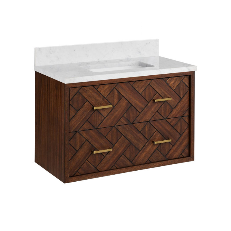 Patzi Wall Mounted Single Basin Vanity Set with Cabinet and Vanity Top, Carrara Marble, 30"