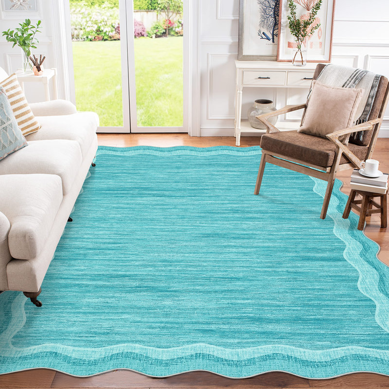 Bordered Design Machine Washable Rug with Rubber Backing for Living Room Modern Non-Slip Dining Room Rug Easy-Cleaning Floor Carpet for Bedroom