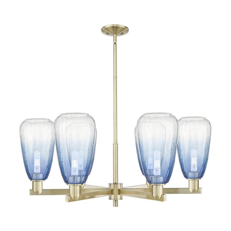 Lustre suspendu 6 lumières Glossop, Bleu saphir, Laiton antique