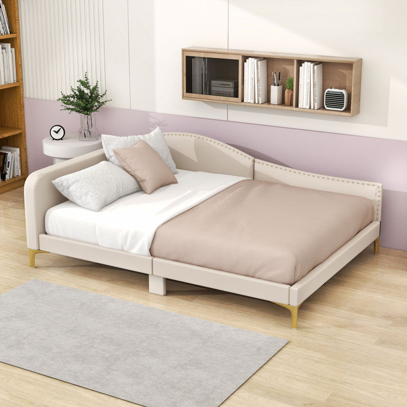 Linen Upholstered Daybed for Living Room, Beige, Full/Double