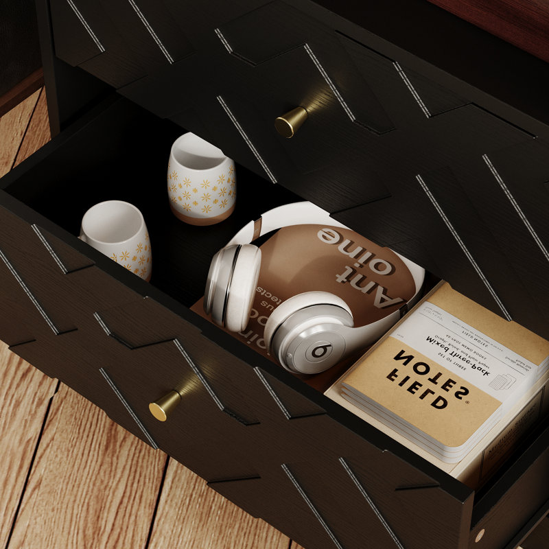 2-Drawer 1-Shelf Nightstand With Modern Design