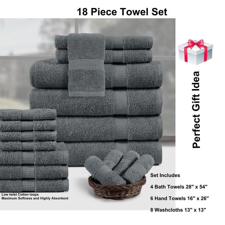 18pc Cotton Bath Towels Set