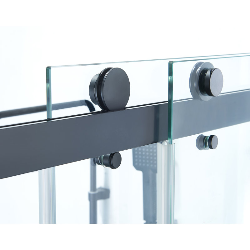 56 à 60 po X 76 po porte de douche coulissante double, 5/16 po verre trempé transparent facile à nettoyer noir mat, Noir mat