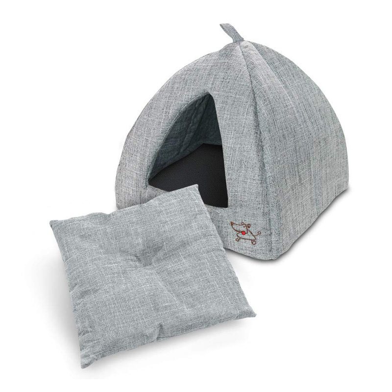 Gray Linen Small Pet Tent Bed with Removable Cushion