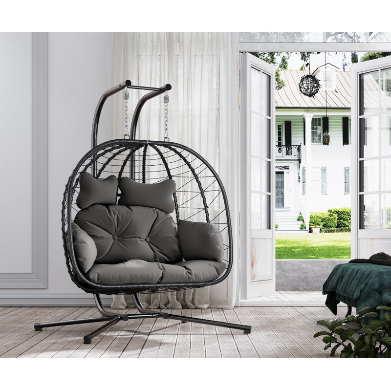 Chousein Egg Chair with Stand for 2 Person, Black/Grey