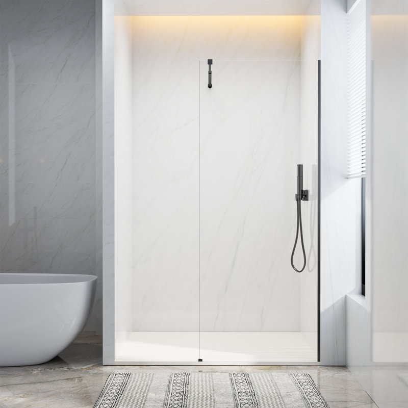 36" W x 76" H Frameless Single Panel Shower Door, 3/8" 10mm Tempered Glass, Matte Black, Wall-Fixed Edition, 36" W x 76" H