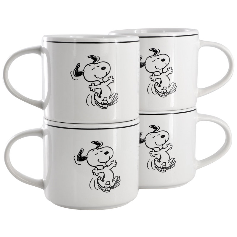 Peanuts Best Day Ever 4 Piece 16 Ounce Stoneware Mug Set in White