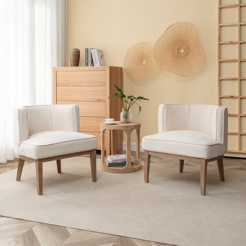 Karoll Upholstered Barrel Chair, Beige Polyester Blend, 2