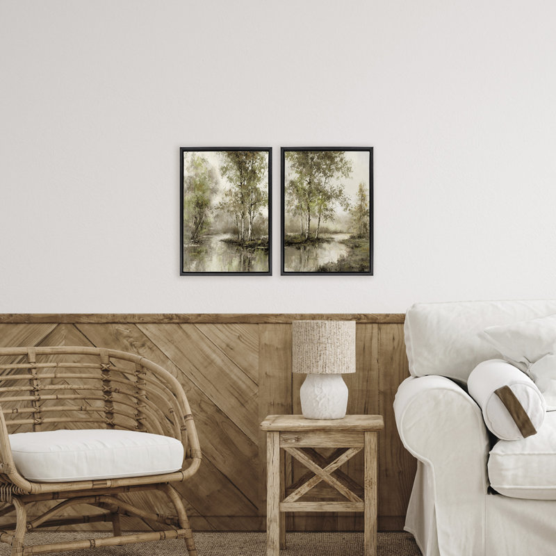 Idyllic Spring Forest 2pc Floating Frame Set, design by T.C. Chiu, Jet Black Floater Frame, 25" H x 17" W