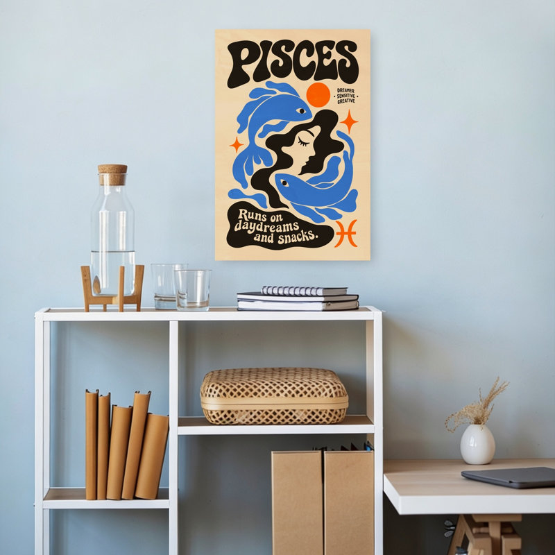 «Pisces Zodiac Woman Abstract Dreamy Retro Fish», reproduction d'art murale, H 18 po x l 12 po