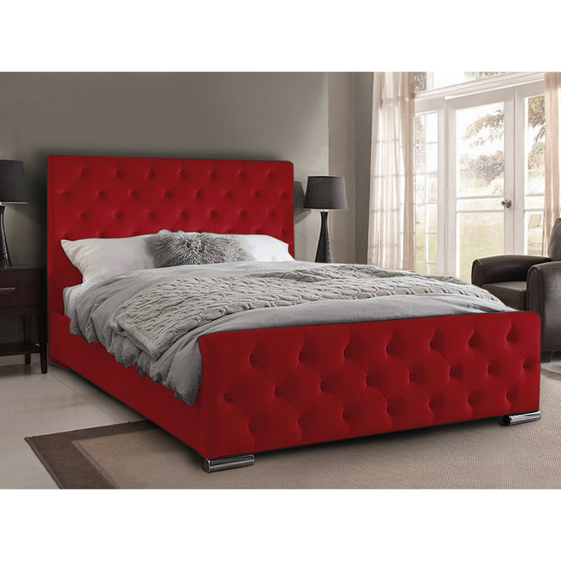 Carlos Upholstered Bed Frame, King (5'), Red