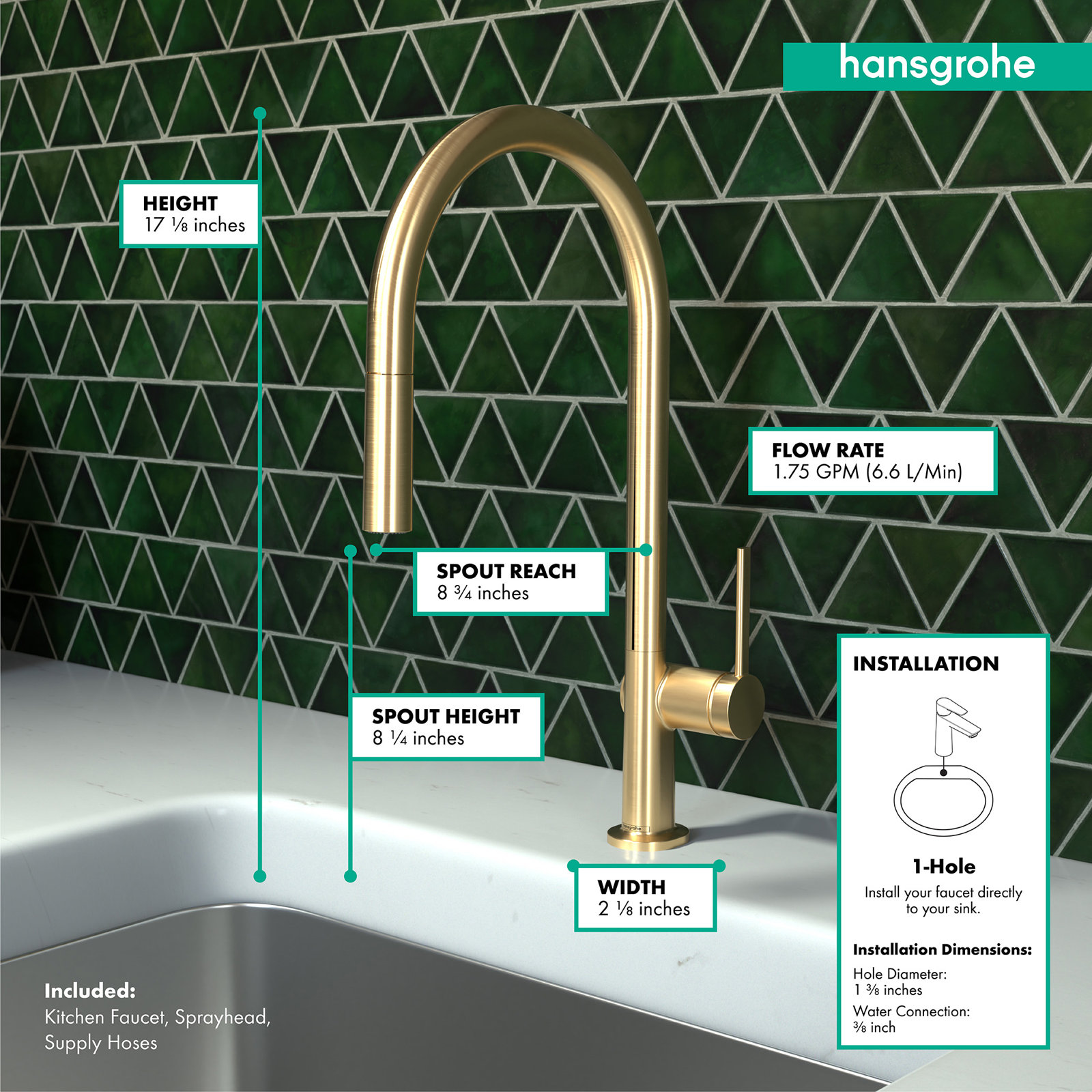 hansgrohe Talis N HighArc Kitchen Faucet, O-Style 2-Spray Pull-Down with sBox, 1.75 GPM, Brushed Gold Optic