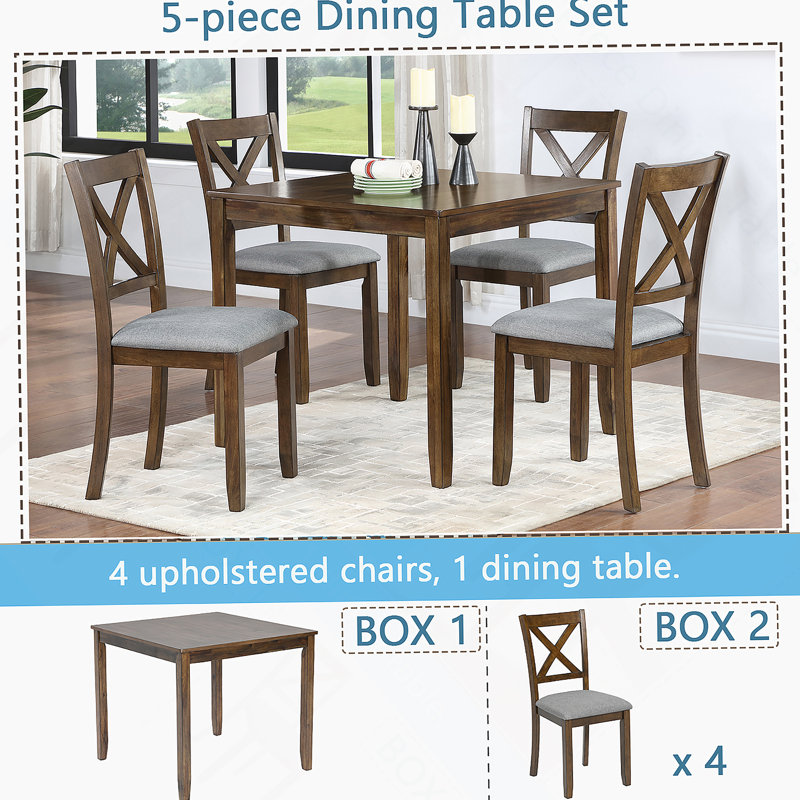 Ensemble de salle à manger 5 pièces moderne avec table carrée et chaises rembourrées, idéal pour les cuisines, les salles à manger et les petits espaces