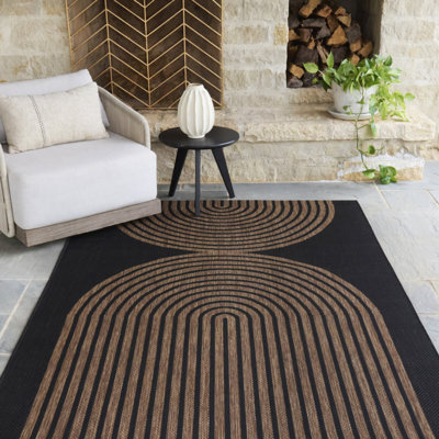 Sophia Geometric Flatweave Black/Brown Area Rug