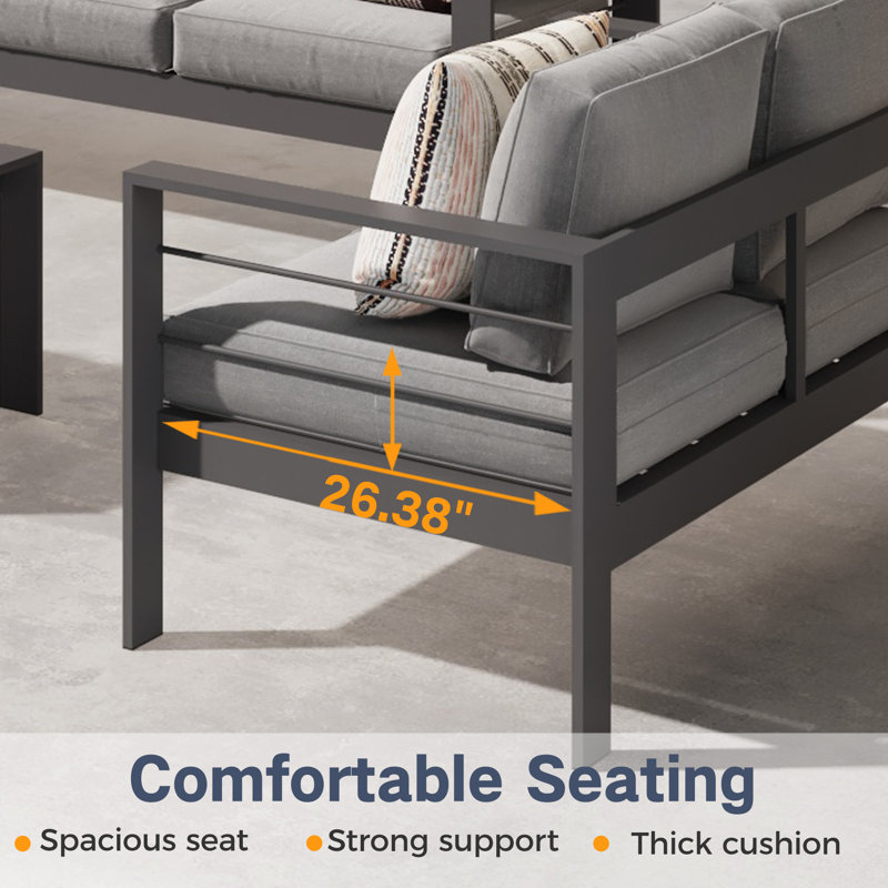 2 Piece Patio Aluminum Chair, Gray/Gray