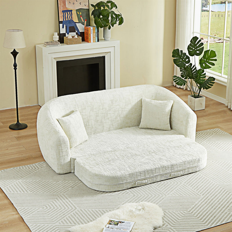 Canapé-lit convertible avec coussins, Chenille beige