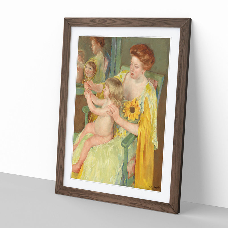 Mother and Child Vol.1 by Mary Cassatt - Picture Frame Painting, 48cm H x 36cm W x 2cm D, Walnut Framed