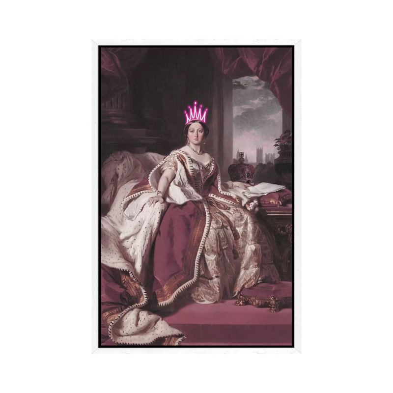 Queen Victoria Neon - Print on Canvas, 101.6cm H x 66.04cm W x 3.81cm D, White Framed
