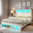 Sherell Bed Frame with Bookcase Storage Headboard and Footboard, LED Lights, Charging Station-409051022-409050995