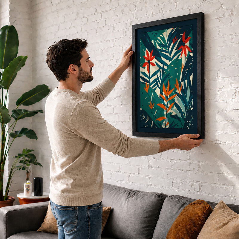 Teal Garden Botanical - Framed Print, A2 - 59.4 x 42.0 cm, White