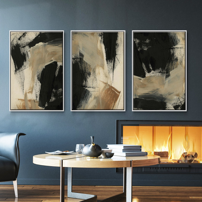 Baked Paintstrokes IV, ensemble de 3 toiles encadrées, H 36 po x l 72 po, Blanc