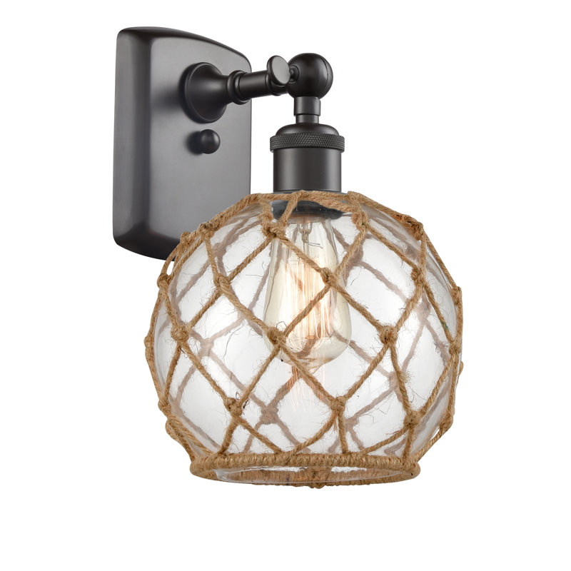 Applique murale articulée à 1 lumière Larocque, Ampoule DEL 6 watts Vinage, Transparent avec corde brune, Bronze huilé