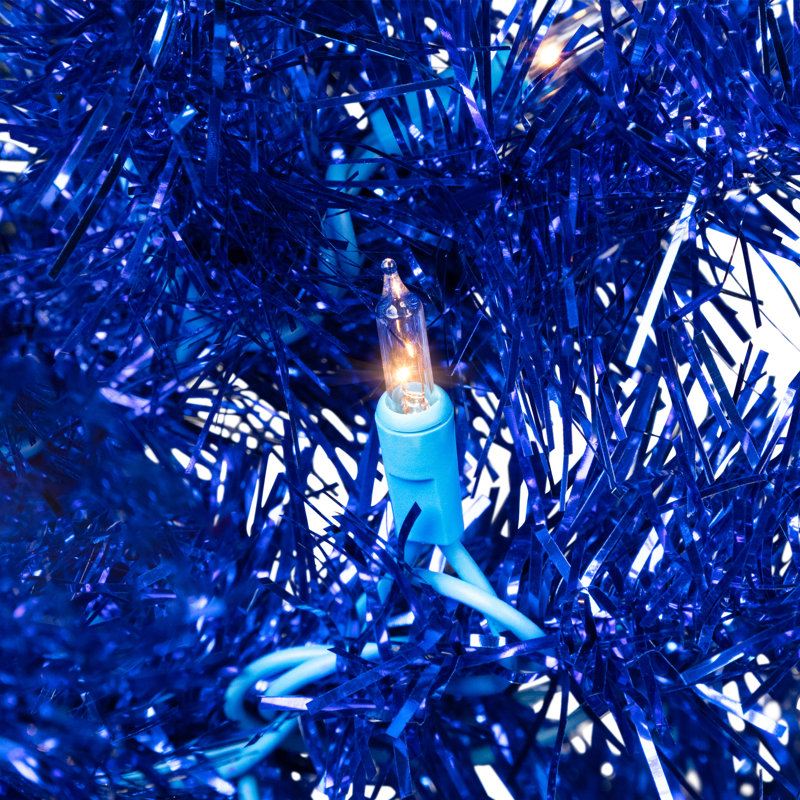 Pre-Lit Artificial Tinsel Christmas Tree - Blue, 9', Pre-Lit