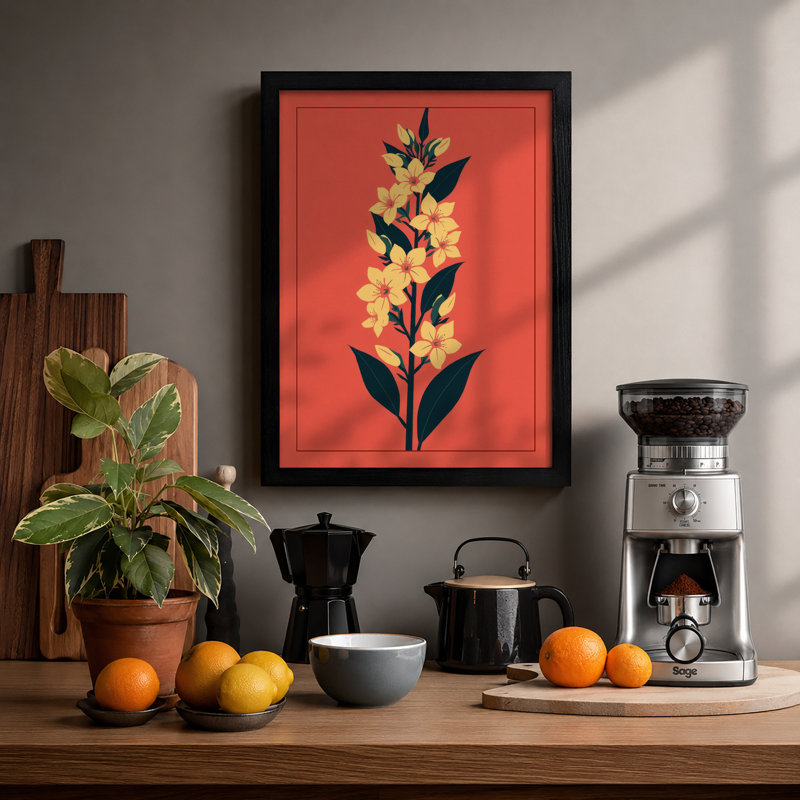 Golden Stem Study Botanical - Framed Print, A1 - 84.1 x 59.4 cm, Black
