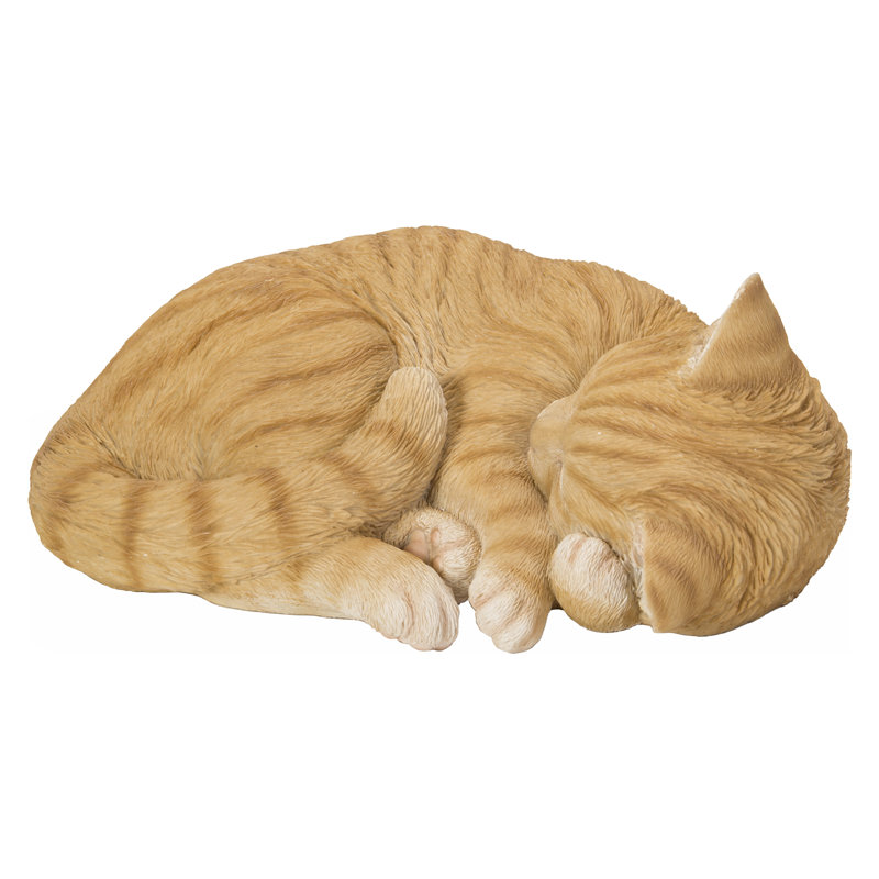 Tabby Cat Lying and Sleeping Statue, Orange