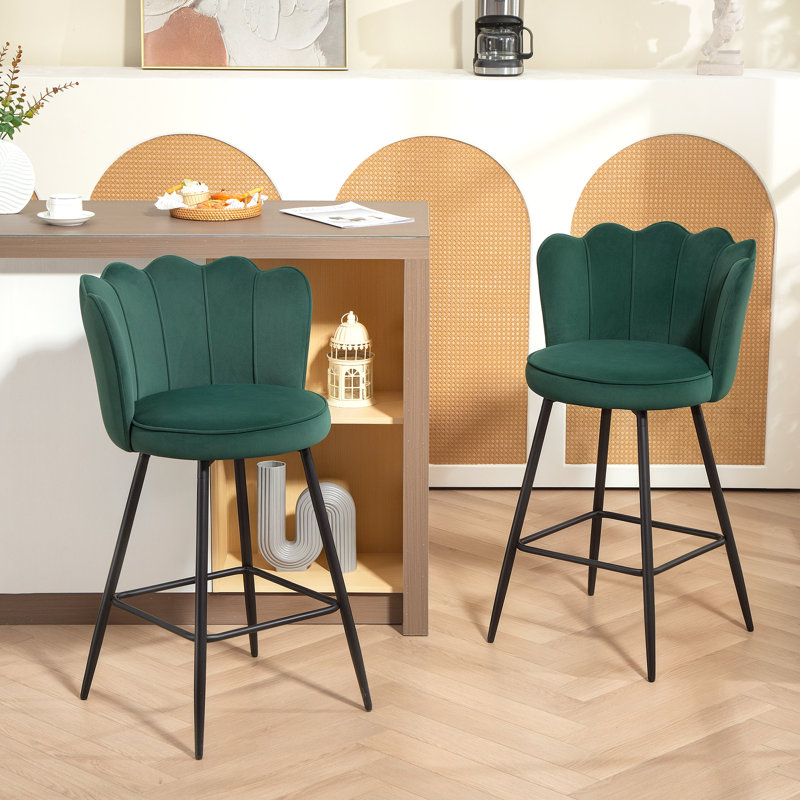 Upholstered Counter Stool with Metal Frame, Green