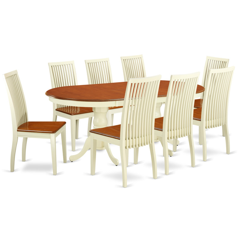 Pilcher Solid Wood Top Double Pedestal Dining Set, 9 Pieces: 1 Table, 8 Chairs