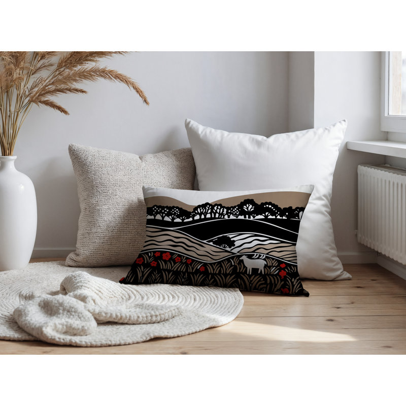 Oreiller rectangulaire intérieur / extérieur Voldy Floral Landscape, Beige, Rectangle H 14 po x l 20 po