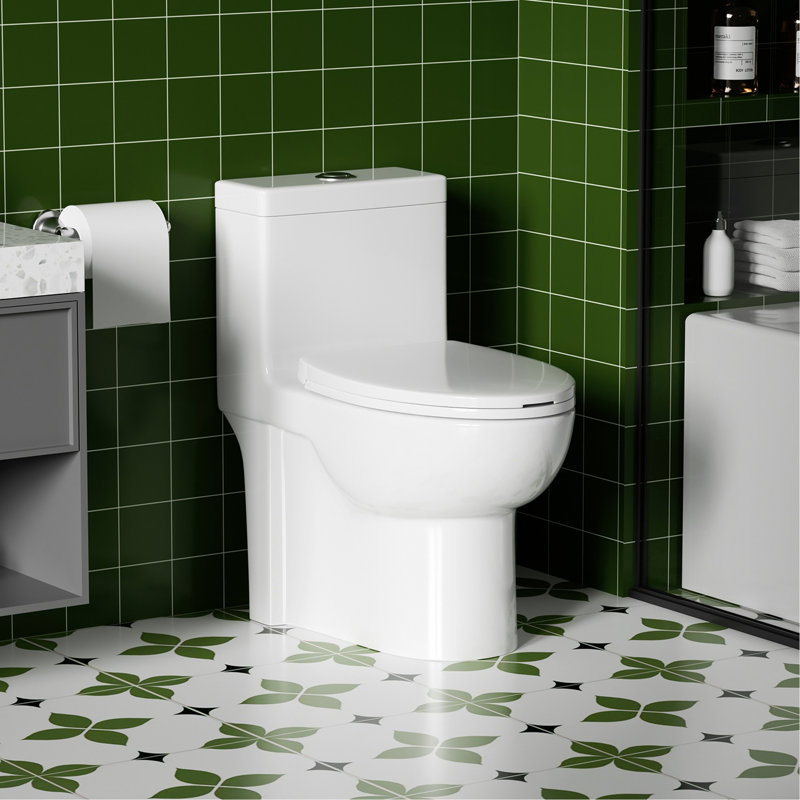1.1/1.6 GPF Tornado Flush One-Piece Toilets For Bathrooms,Button On The Tank Top,Water-Saving Elongated Comfort Height Floor Mounted, Soft Closing Seat,Powerful Dual Flush MAP 1000G,Gloss White