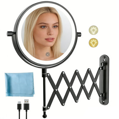 Rechargeable Wall Mounted Adrieanne With 1X/10X Magnifying, 360° Swivel Extendable Arm, 3 Color Adjustable Lights