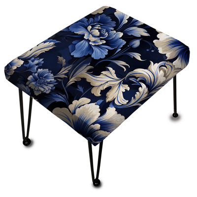Blue Victorian Neo Gothic Victorian Pattern - Floral Rectangle Ottoman