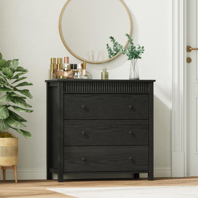 Table de chevet 31,5 po à 3 tiroirs, table de chevet moderne en bois pour chambre à coucher, ensemble anti-basculement inclus