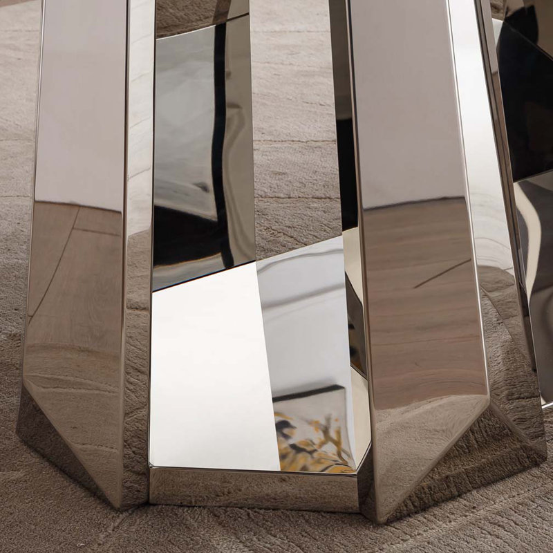 Table de salle à manger en faux marbre avec base en acier inoxydable, pour 6 personnes, Gris, Argent argent