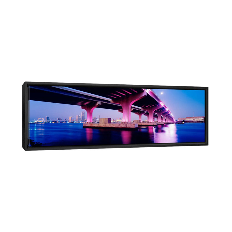 Macarthur causeway biscayne bay miami floride, impression sur toile tendue, H 9 po x l 12 po x P 36 po, Toile encadrée noire